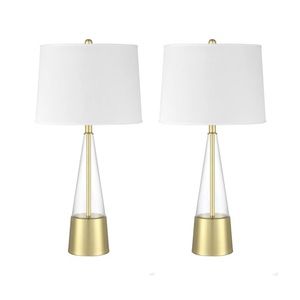 Bridgeport Design Lamps (2) Brand New • Honey Brass • Steel Glass Body